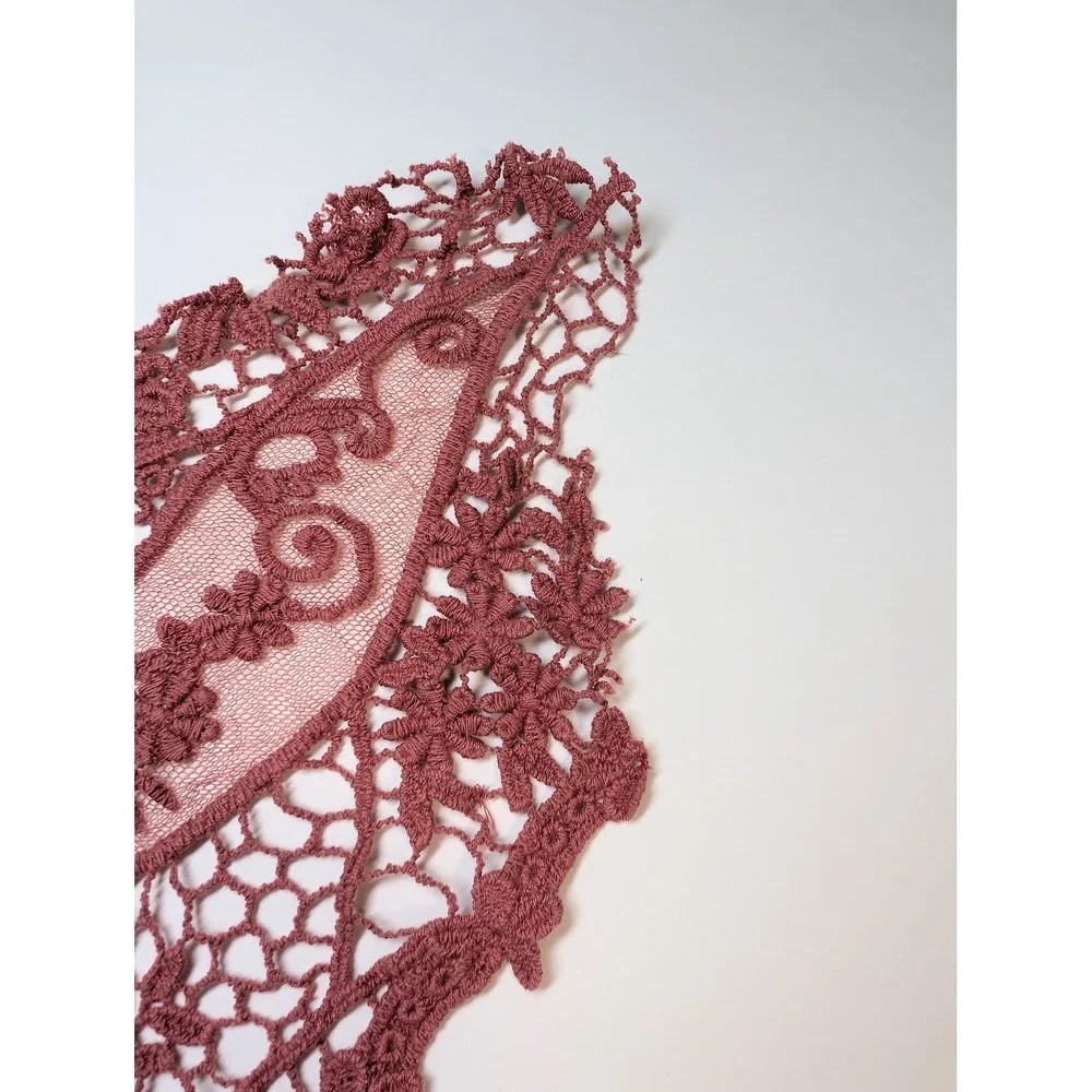 Mauve Floral Lace Cutter Fabric Salvaged Garment Panel Applique Dusty Rose